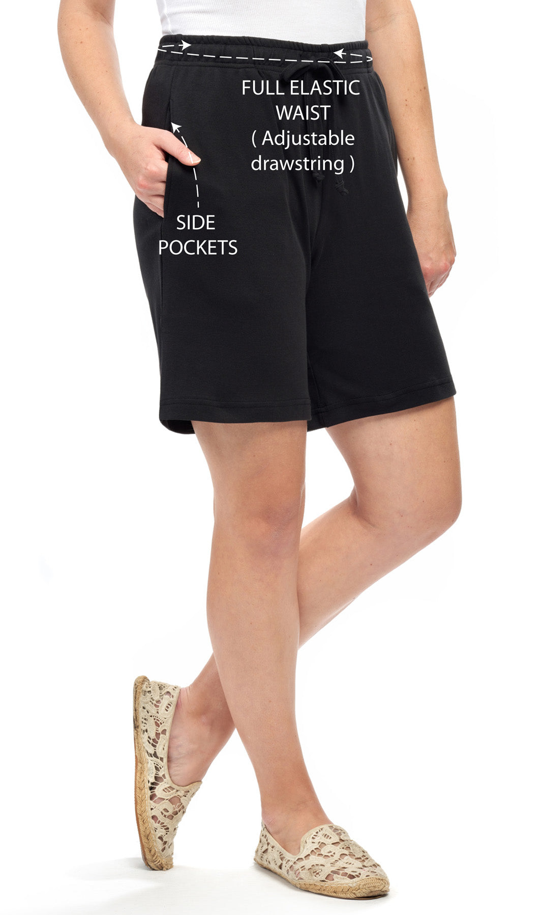 Women's 100% Cotton Interlock Knit Shorts with Elastic Drawstring