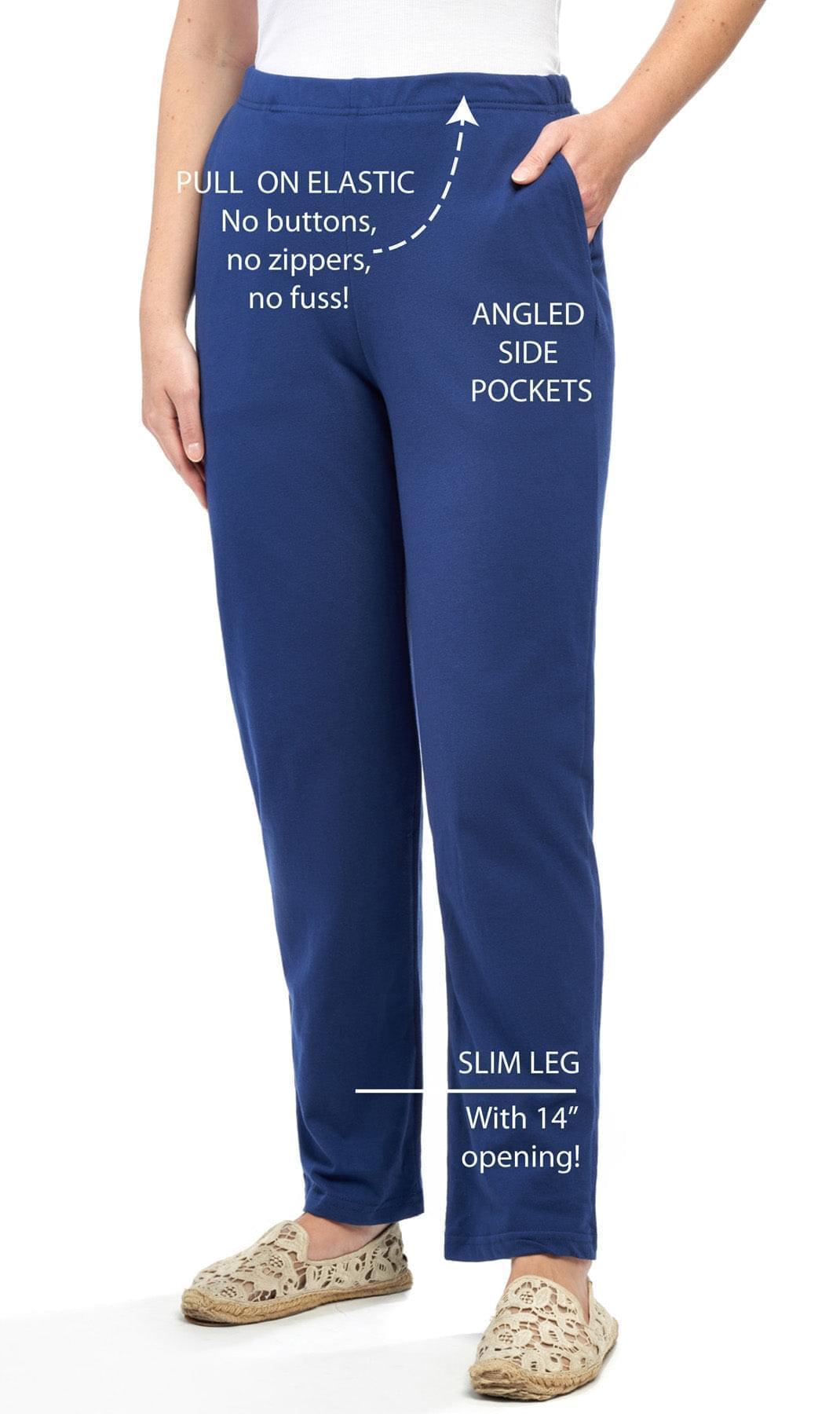 Women's Pull-On Flat Front Knit Pants with Elastic Waist