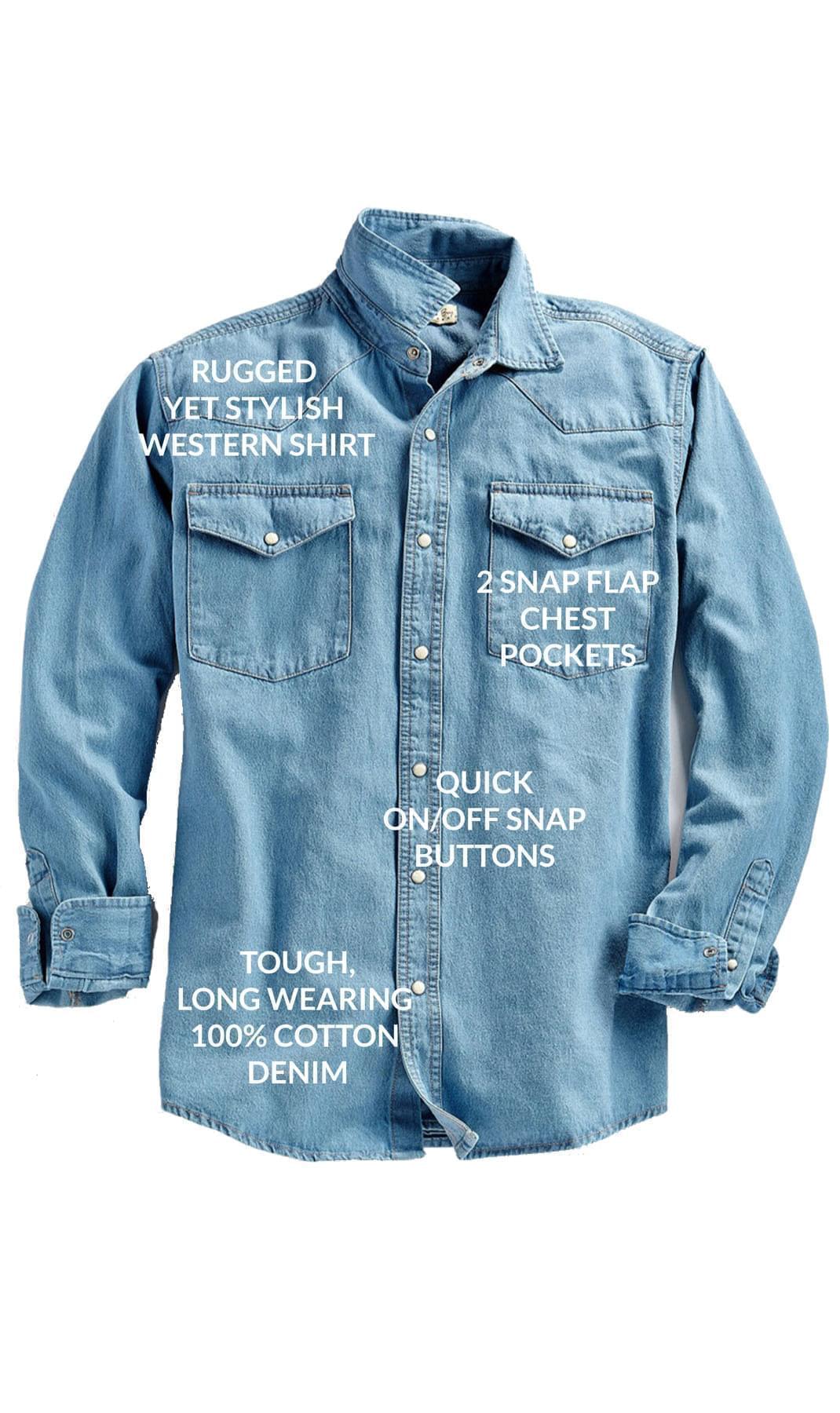 Men's Western Snap Button Denim Shirt with Stitched Yoke