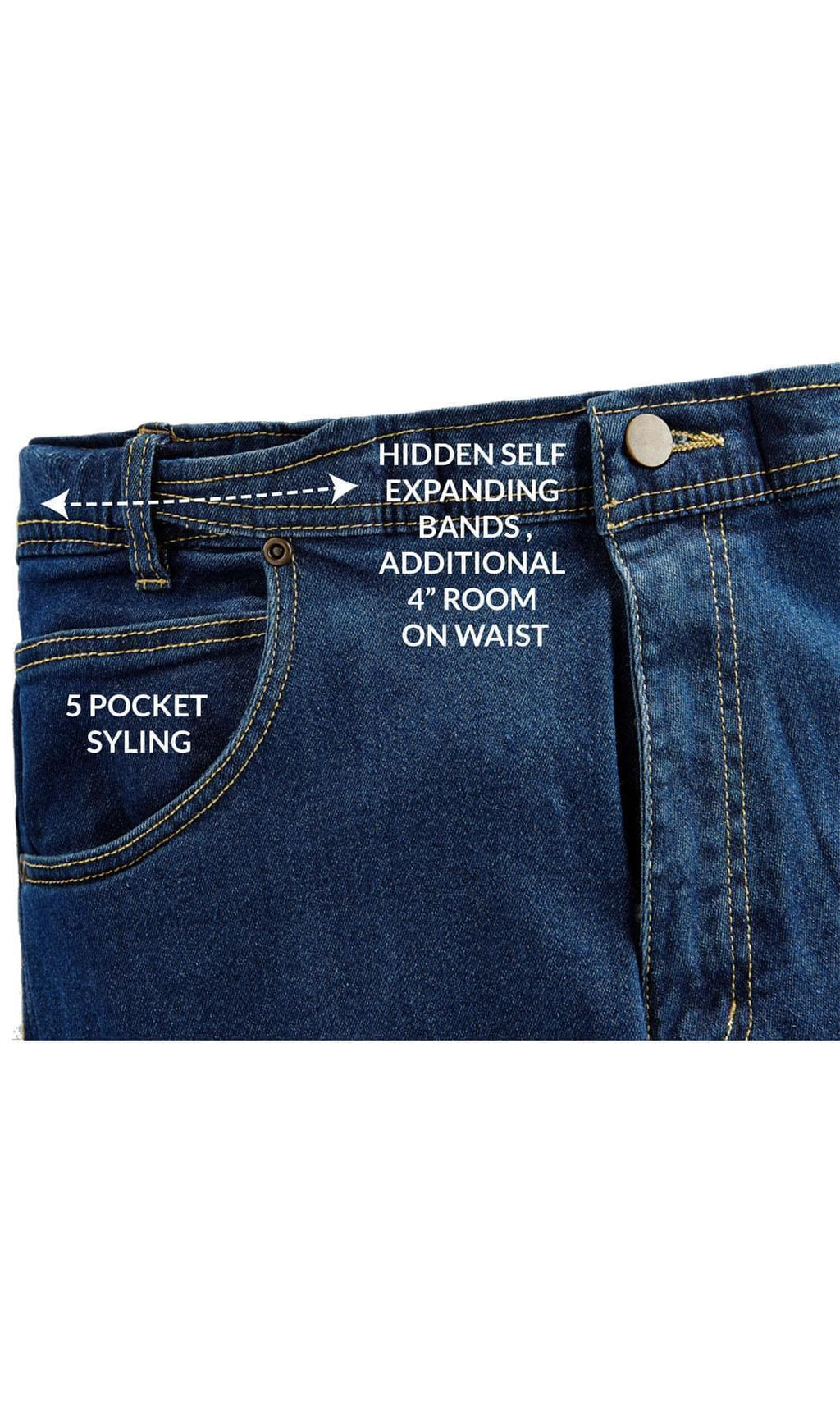 Men's Flex Waist Hidden Stretch Denim Jeans - Dark Blue Pull-On
