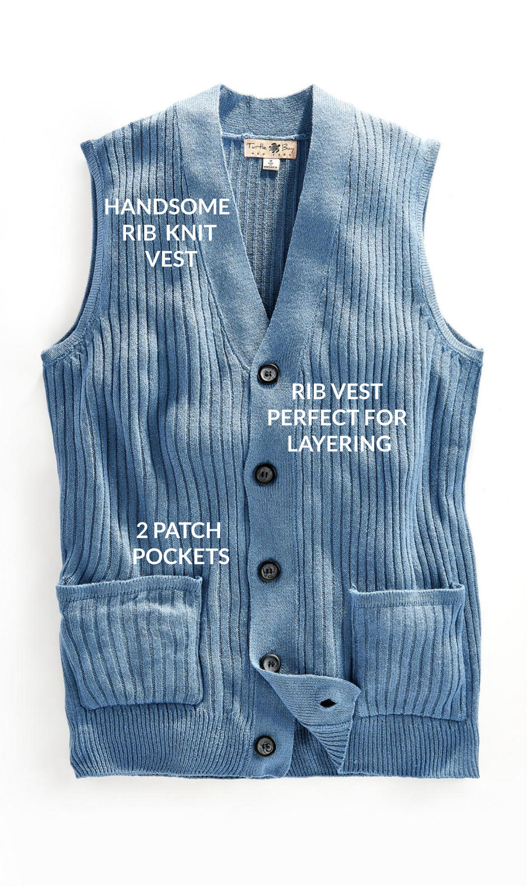 Men's Button Front Rib Knit Sweater Vest with Pockets