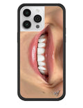 iPhone case featuring a realistic photo print of a smiling mouth with white teeth