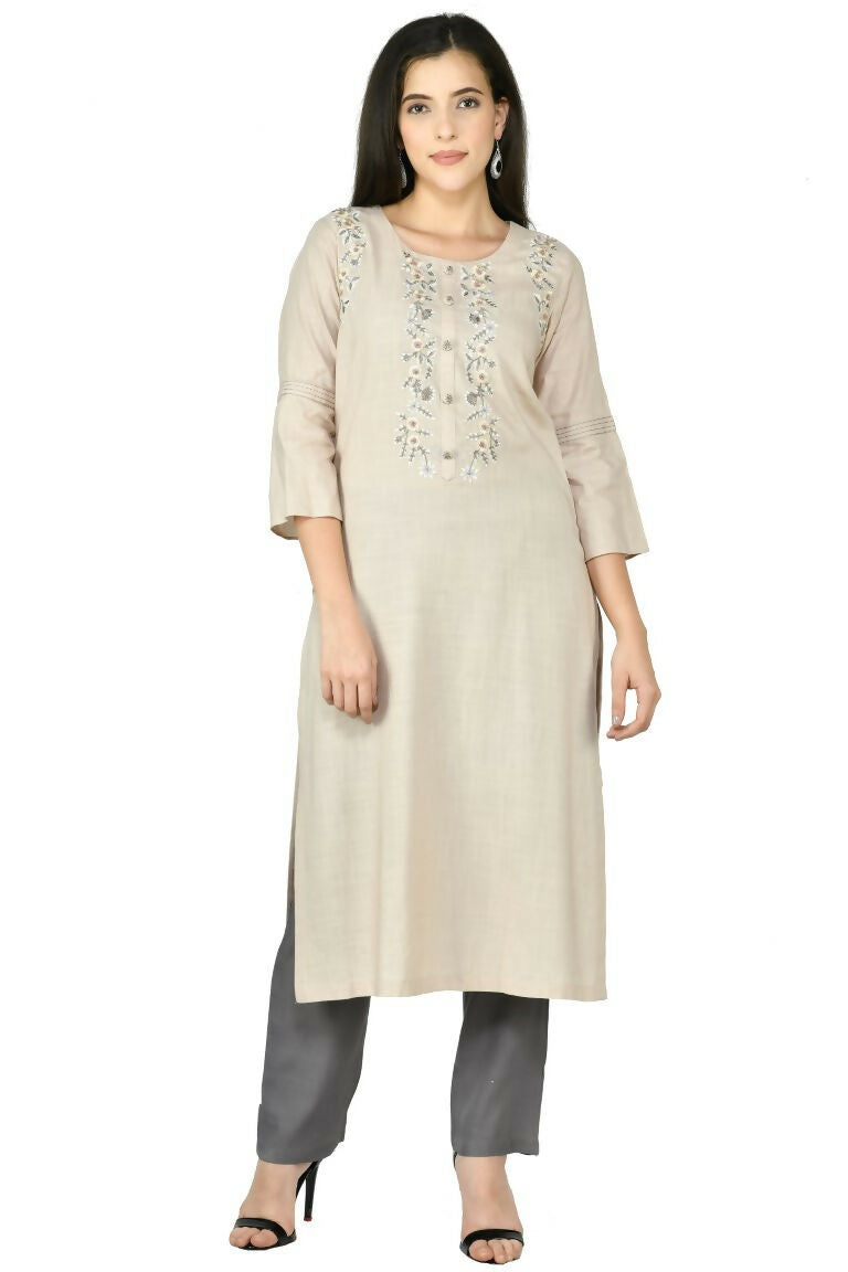 Beige Cotton Rayon Kurta Set – 3-Piece Ethnic Ensemble
