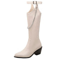 Women's Chic Pointed Toe High Heel Boots with Chain & Buckle - Image 7