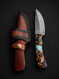 Titan Copper Canyon Damascus Hunter knife with turquoise inlay and wood handle