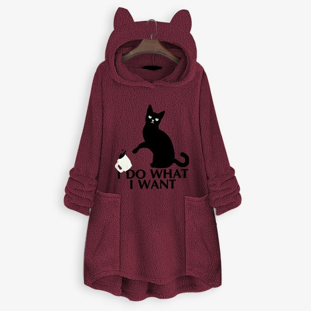 Playful Cat Ear Hoodie Sweatshirt with 'I Do What I Want' Graphic - Image 10