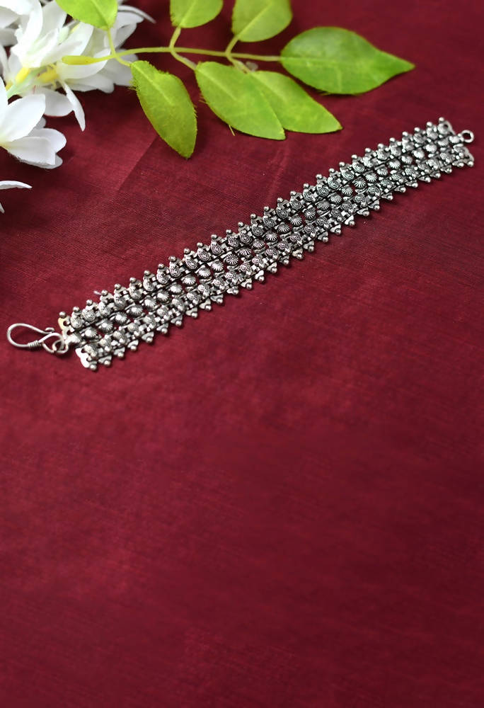 Handcrafted Oxidised Silver-Plated Kamal Johar Design Bracelet