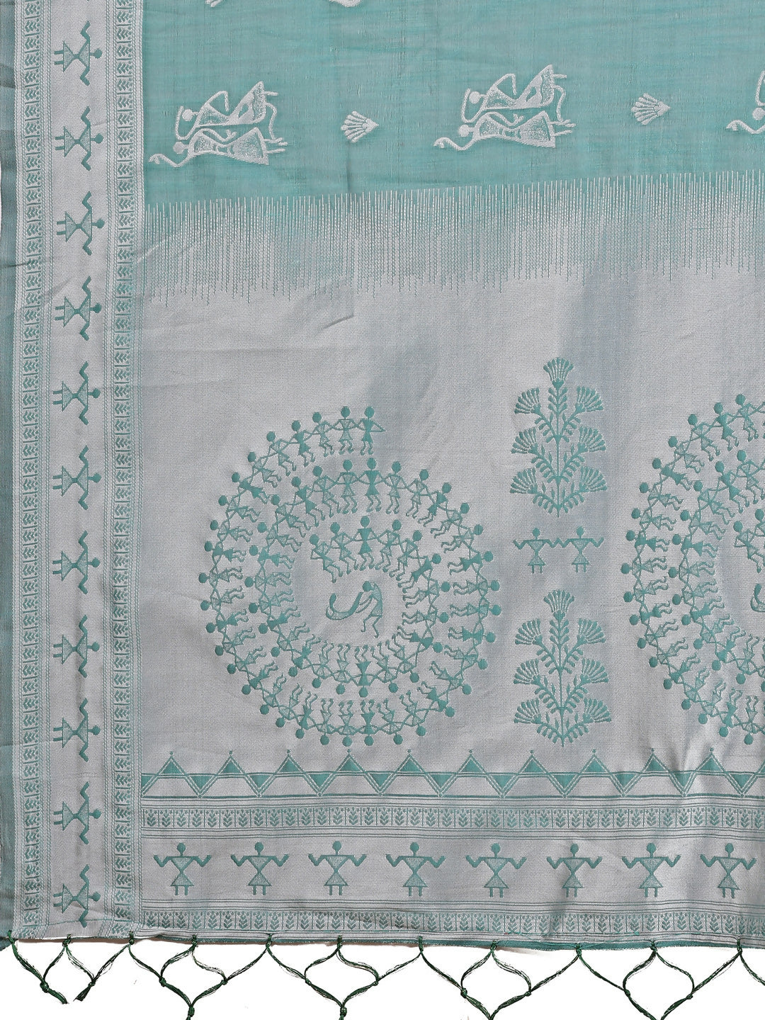Varnika Sea Green Linen Cotton Saree with Matching Blouse Piece