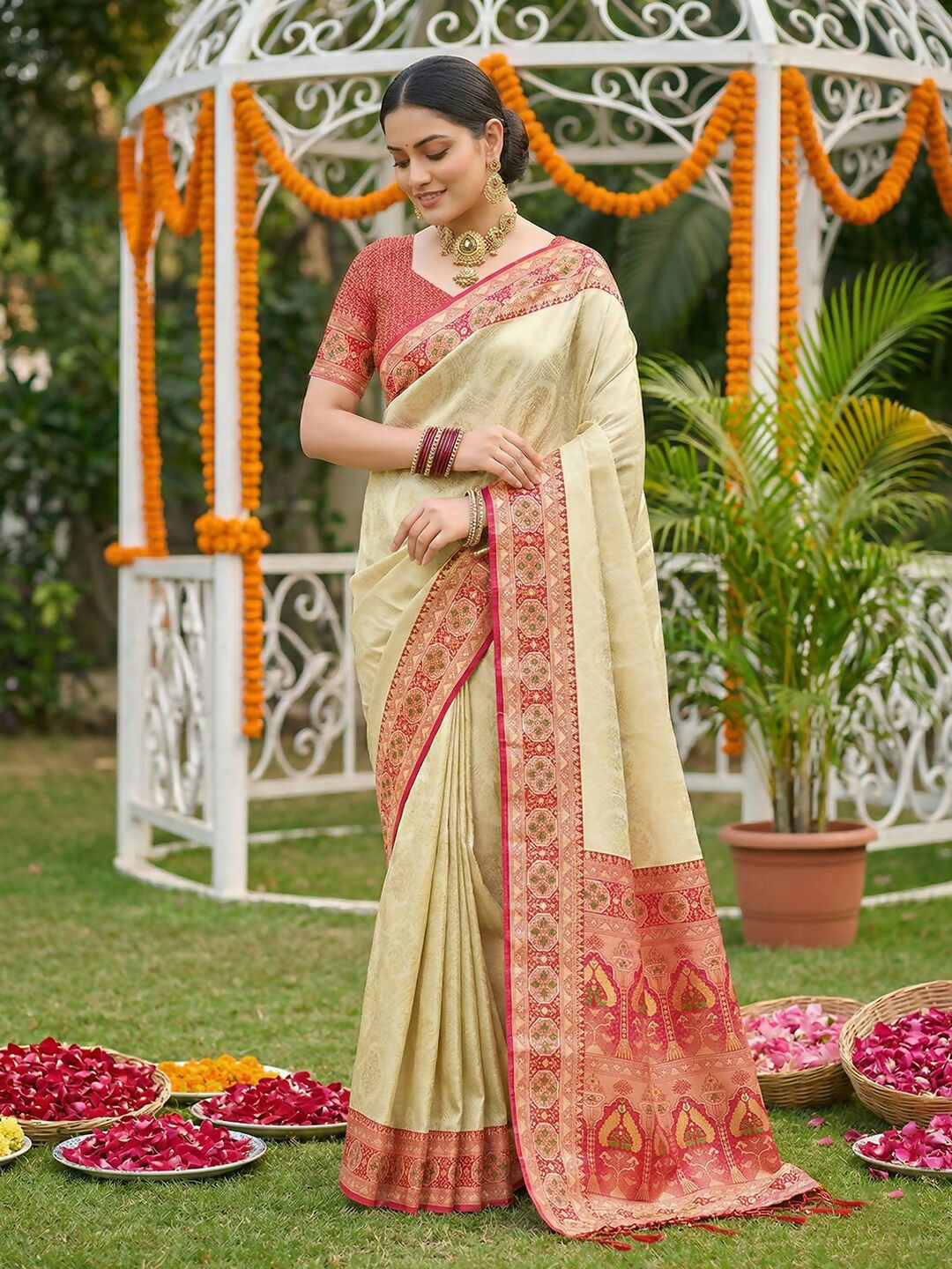 Red Soft Silk Saree with Matching Blouse Piece