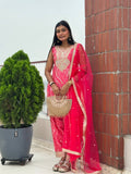 Prazu Fashion Pink Chinon Silk Embroidered Dhoti Style Suit