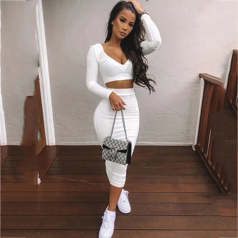 New Women's Cotton Long Sleeve Dress Set for Fall/Winter