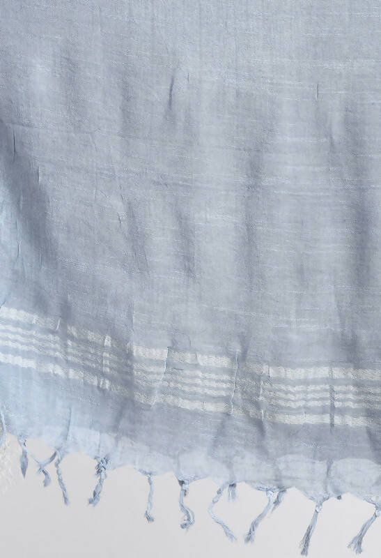 Grey Linen Cotton Dupatta with Silver Border