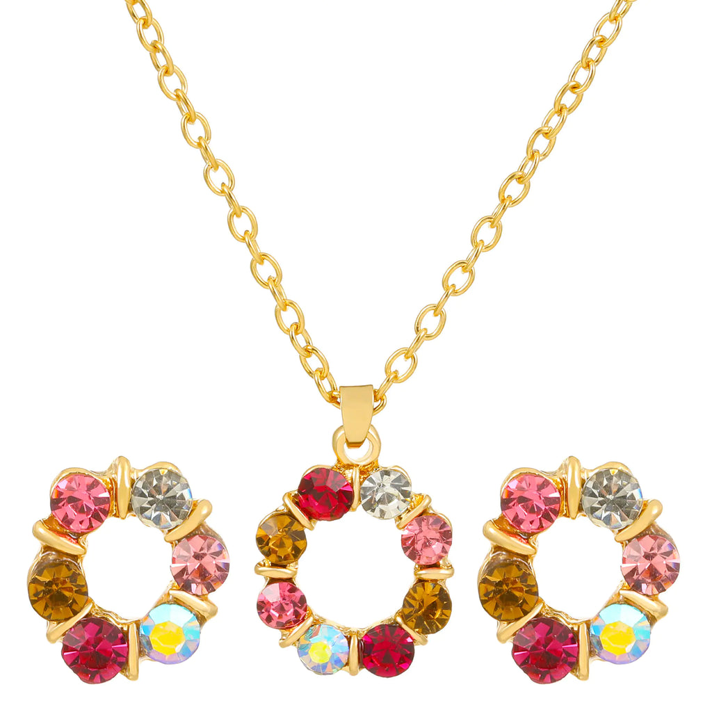 Colorful Gemstone Jewelry Set with Necklace and Earrings