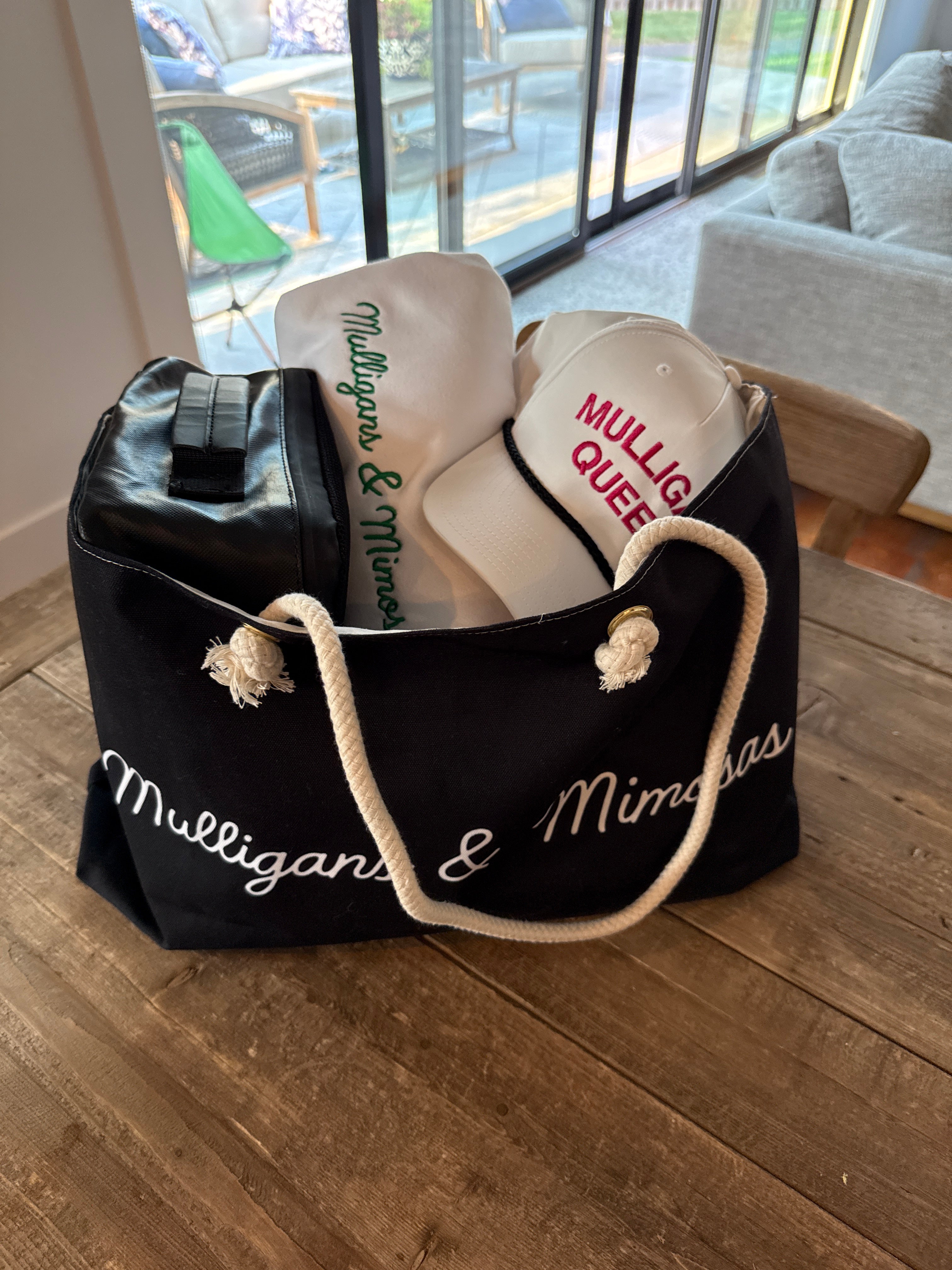 Mulligans & Mimosas Black Golf Tote Bag