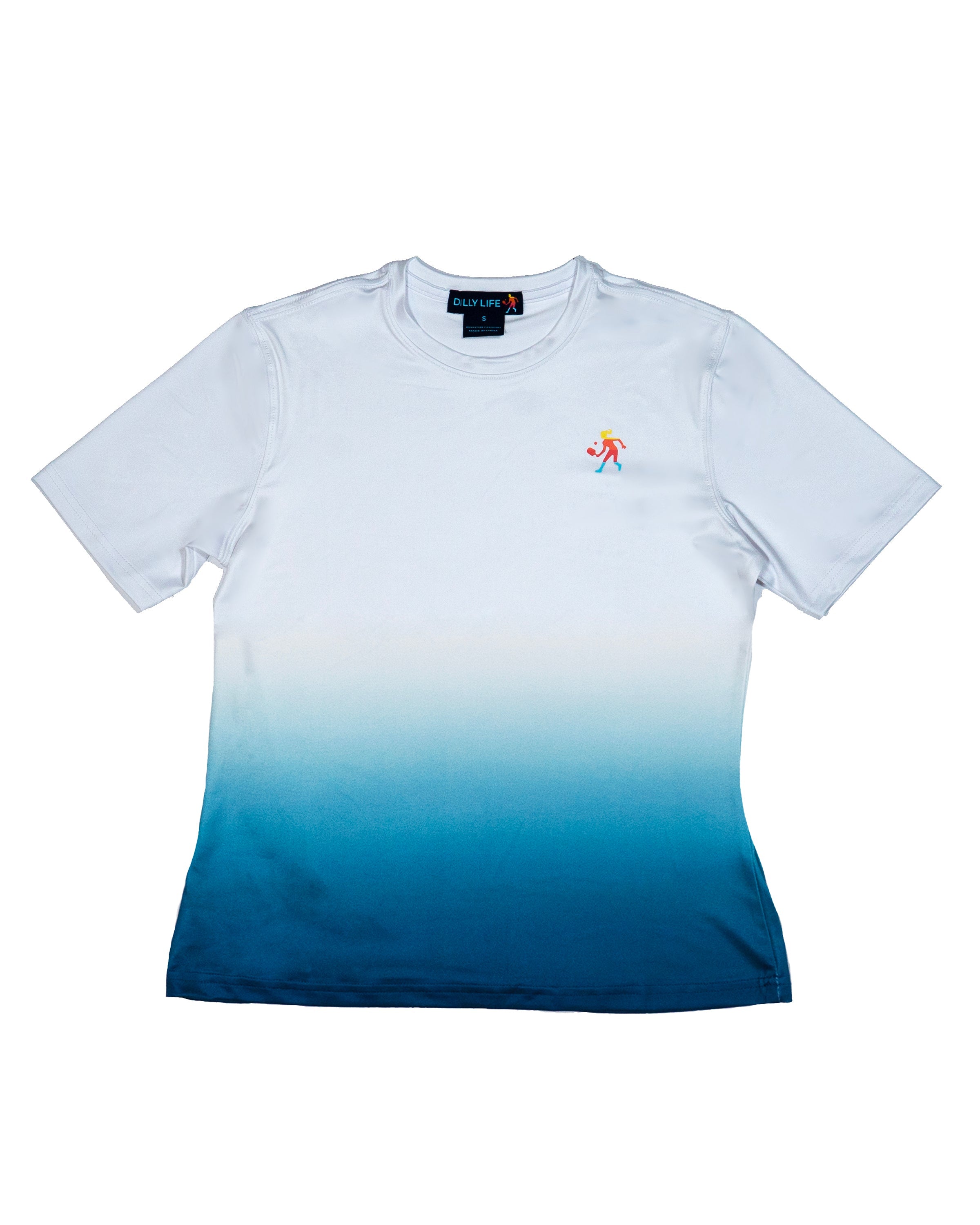 Women's performance dip dye short sleeve athletic t-shirt in a gradient colorway