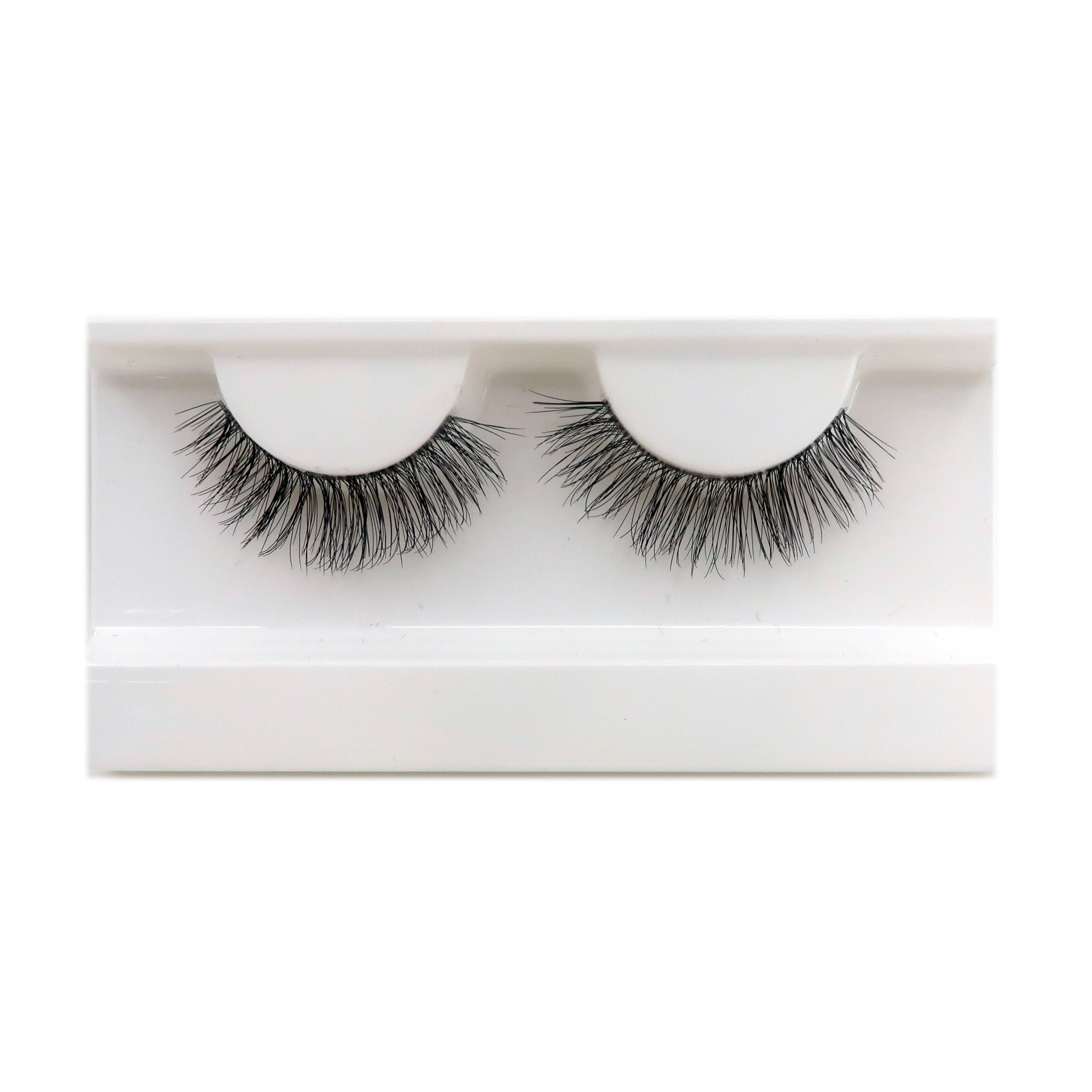 Close-up of premium 100% hand-made eyelashes with natural, voluminous styling