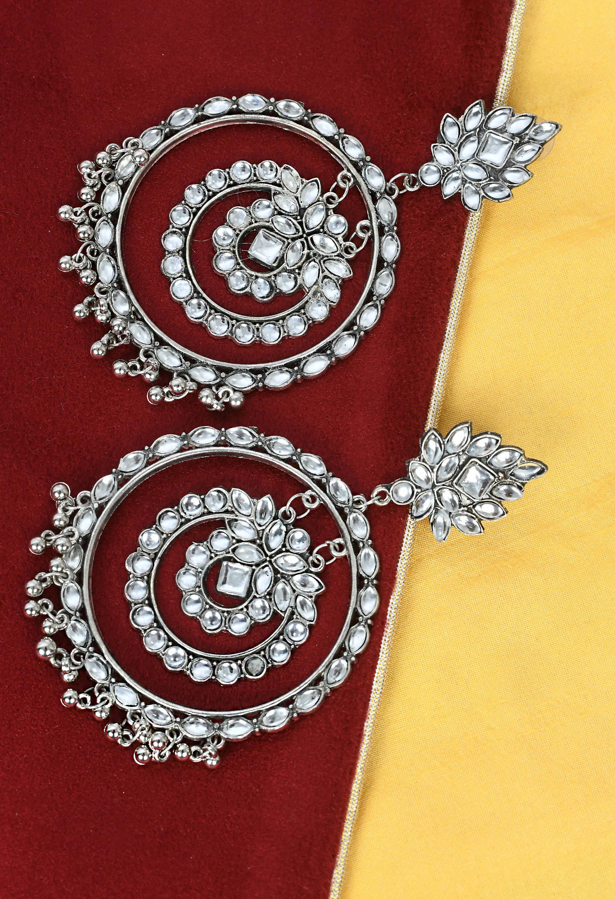 White Kundan Circle Dangle Earrings for Women and Girls