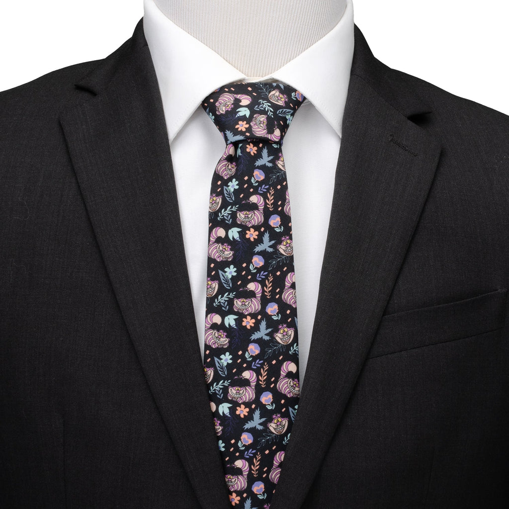 Disney Alice in Wonderland Cheshire Cat Print Men's Black Tie - Image 3