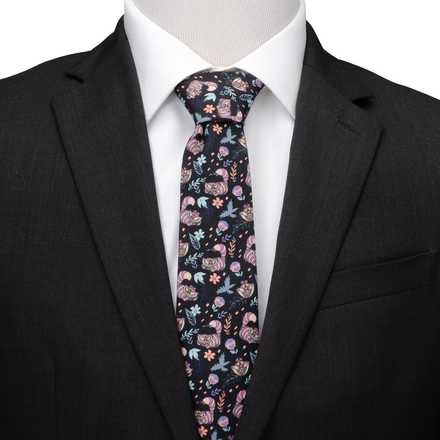 Disney Alice in Wonderland Cheshire Cat Print Men's Black Tie - Image 3