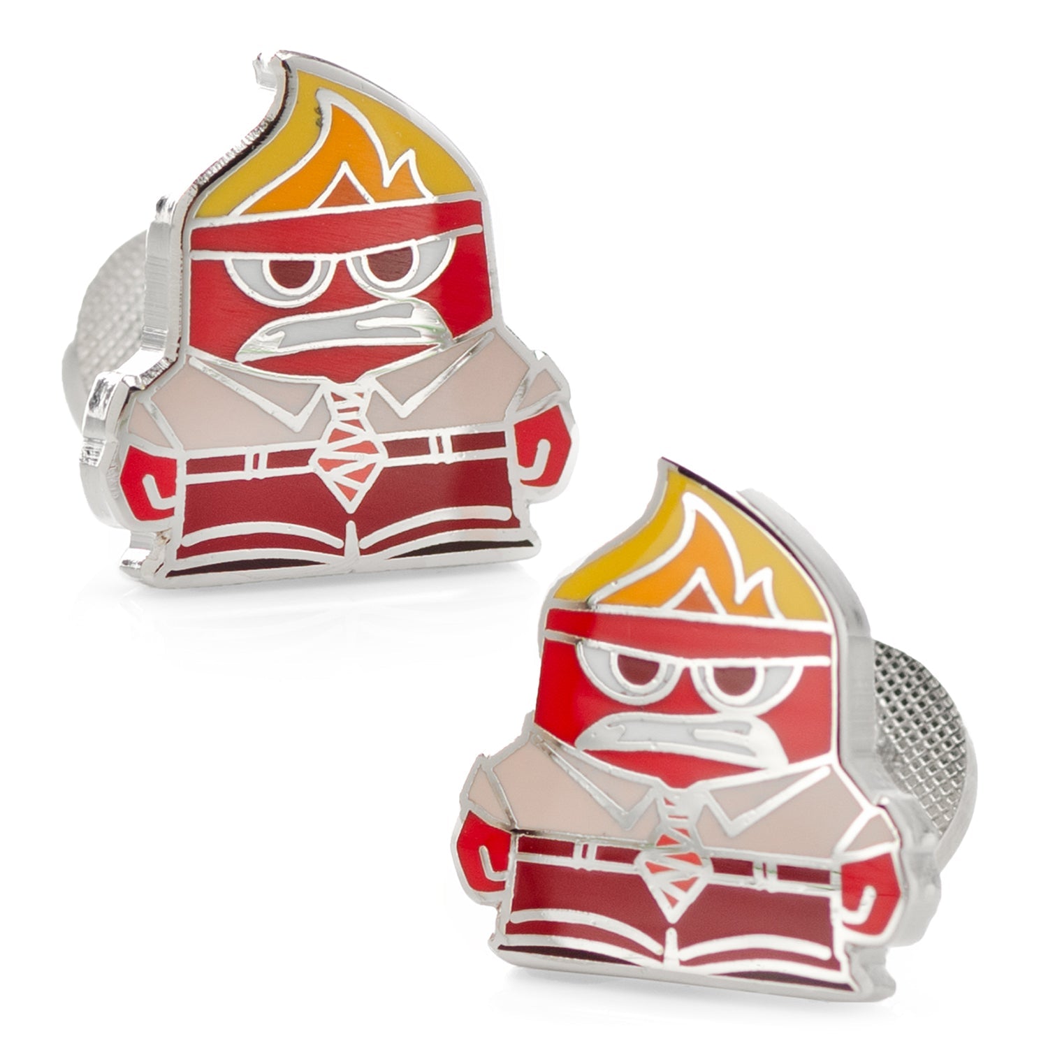 A pair of Disney Pixar Inside Out Anger character cufflinks with enamel detailing.