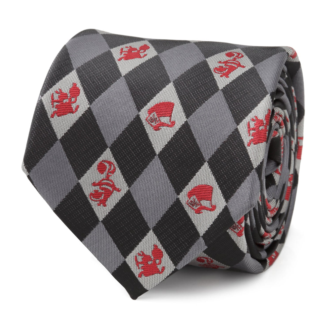 Alice in Wonderland Argyle Necktie for Men Gray and Red - Image 3