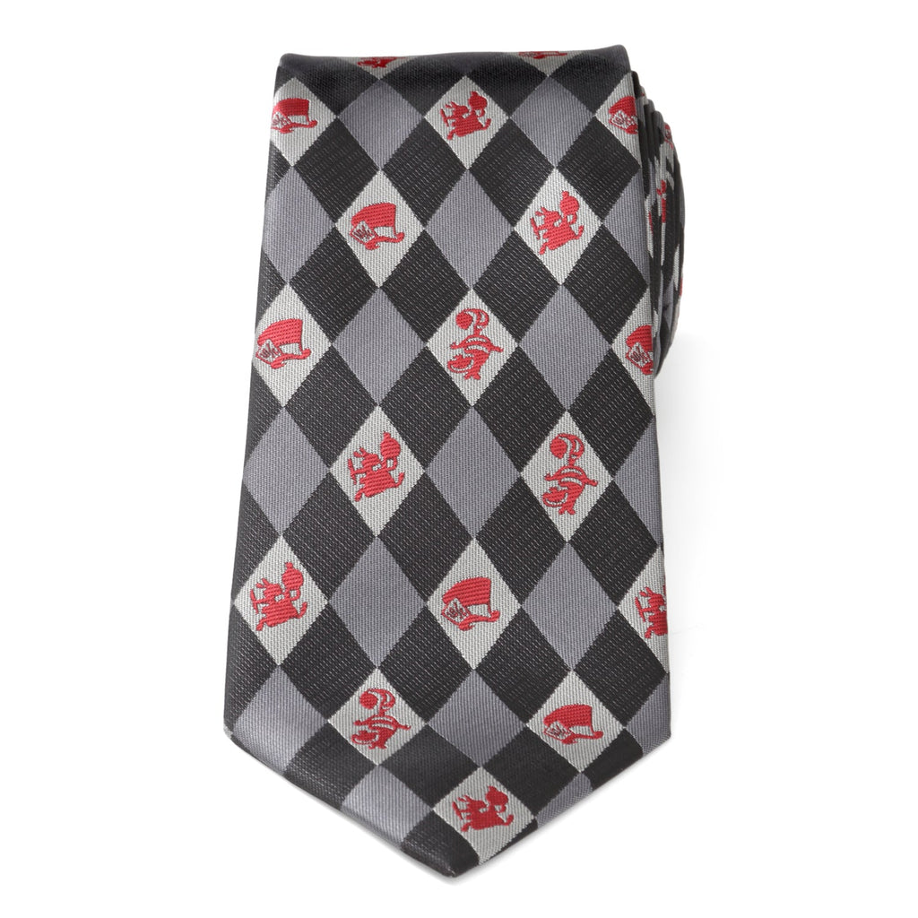 Alice in Wonderland Argyle Necktie for Men Gray and Red - Image 4