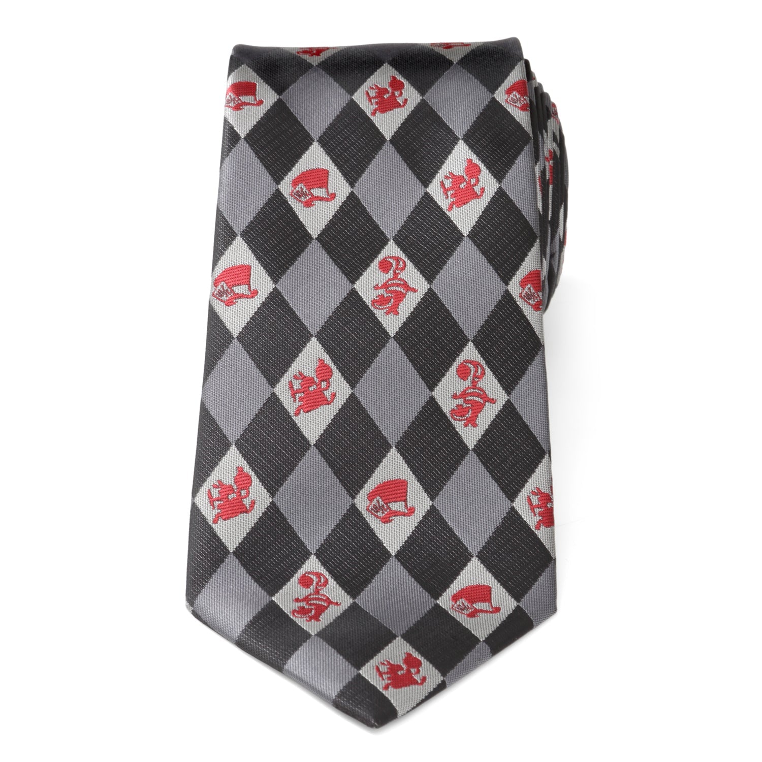 Alice in Wonderland Argyle Necktie for Men Gray and Red - Image 4
