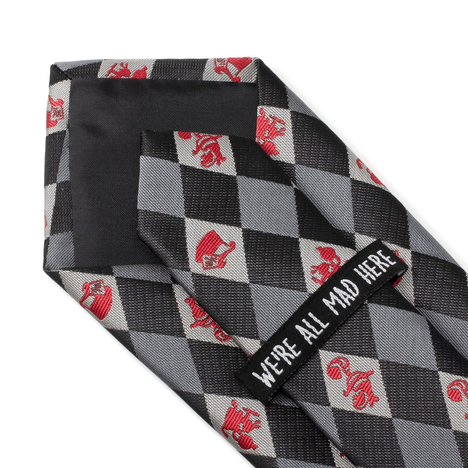 Alice in Wonderland Argyle Necktie for Men Gray and Red - Image 7