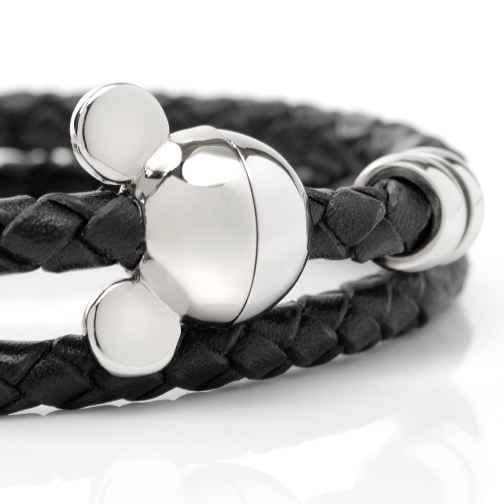 Disney Mickey Mouse Braided Black Leather Double Wrap Bracelet - Image 3