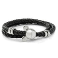 Braided black leather double wrap bracelet with silver-tone Mickey Mouse head magnetic clasp