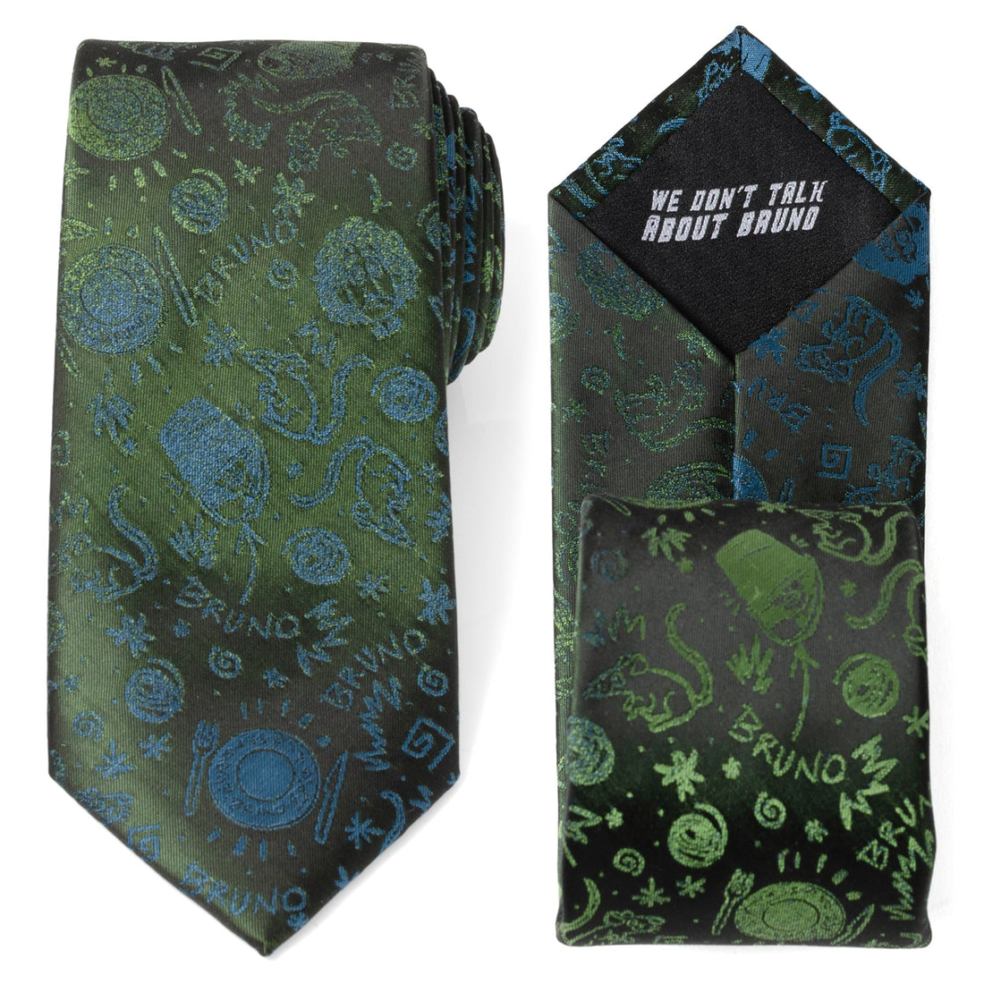Disney Encanto Bruno Silk Blend Men's Necktie in Black and Green - Image 3