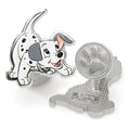 A pair of Disney 101 Dalmatians themed cufflinks featuring puppy illustrations with silver tone finish and paw print detailing.