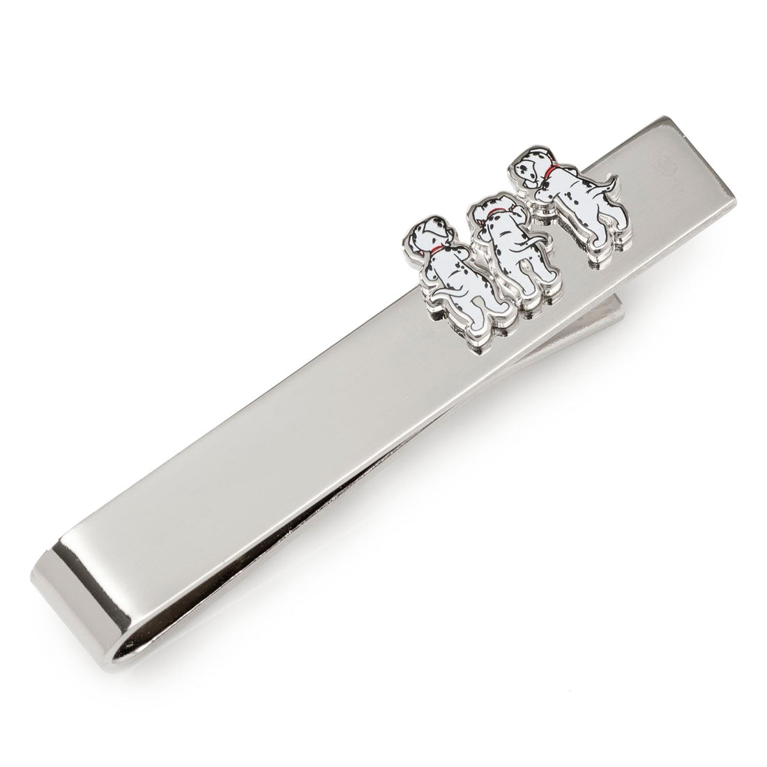 Disney 101 Dalmatians tie bar with three enamel puppies in a silver rhodium finish