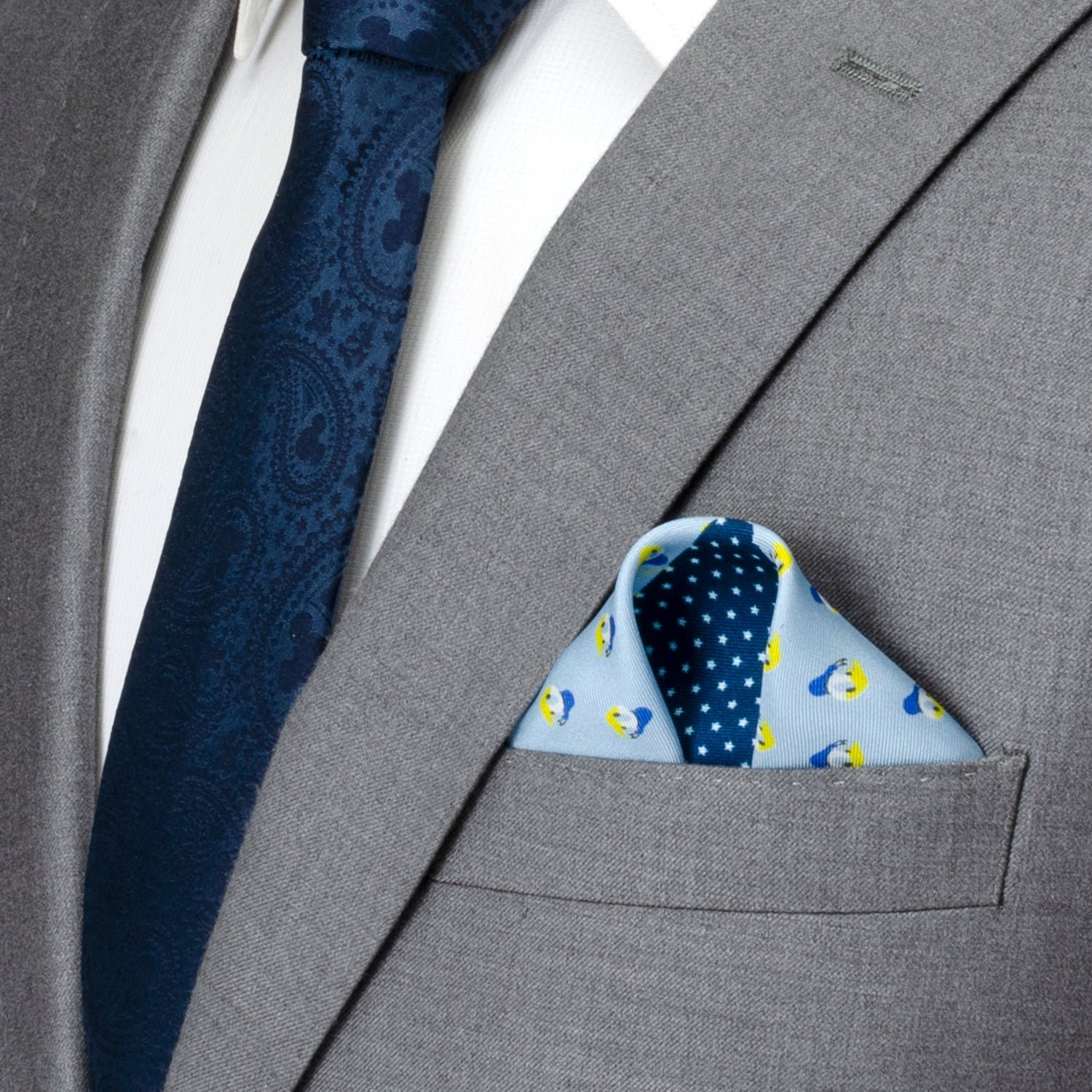 Disney Donald Duck Silk Pocket Square in Blue and Navy Stars - Image 2
