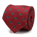 A deep crimson red silk necktie featuring the black and gray Incredibles logo pattern.