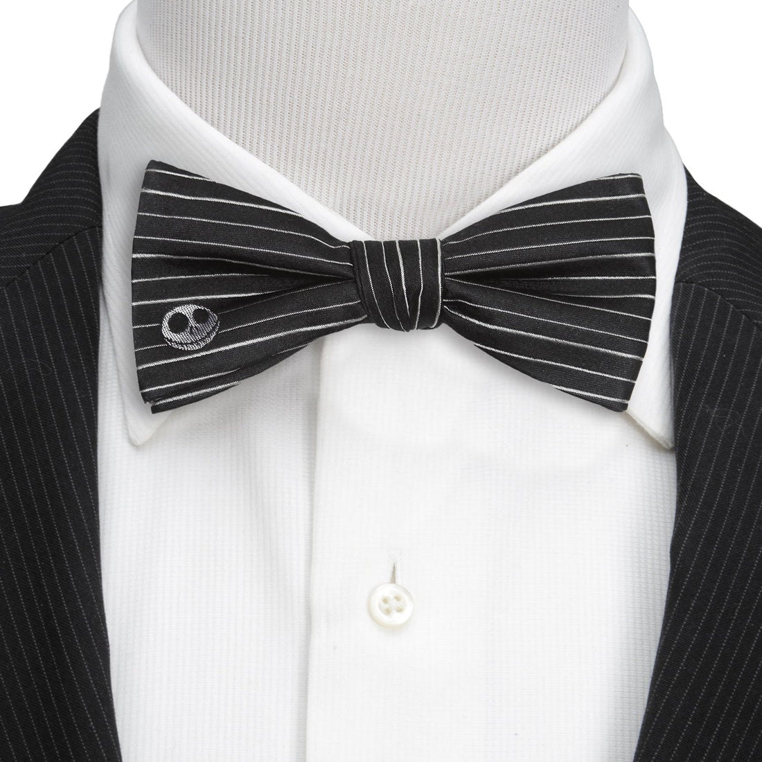 Disney Jack Skellington Pinstripe Silk Bow Tie Black and White