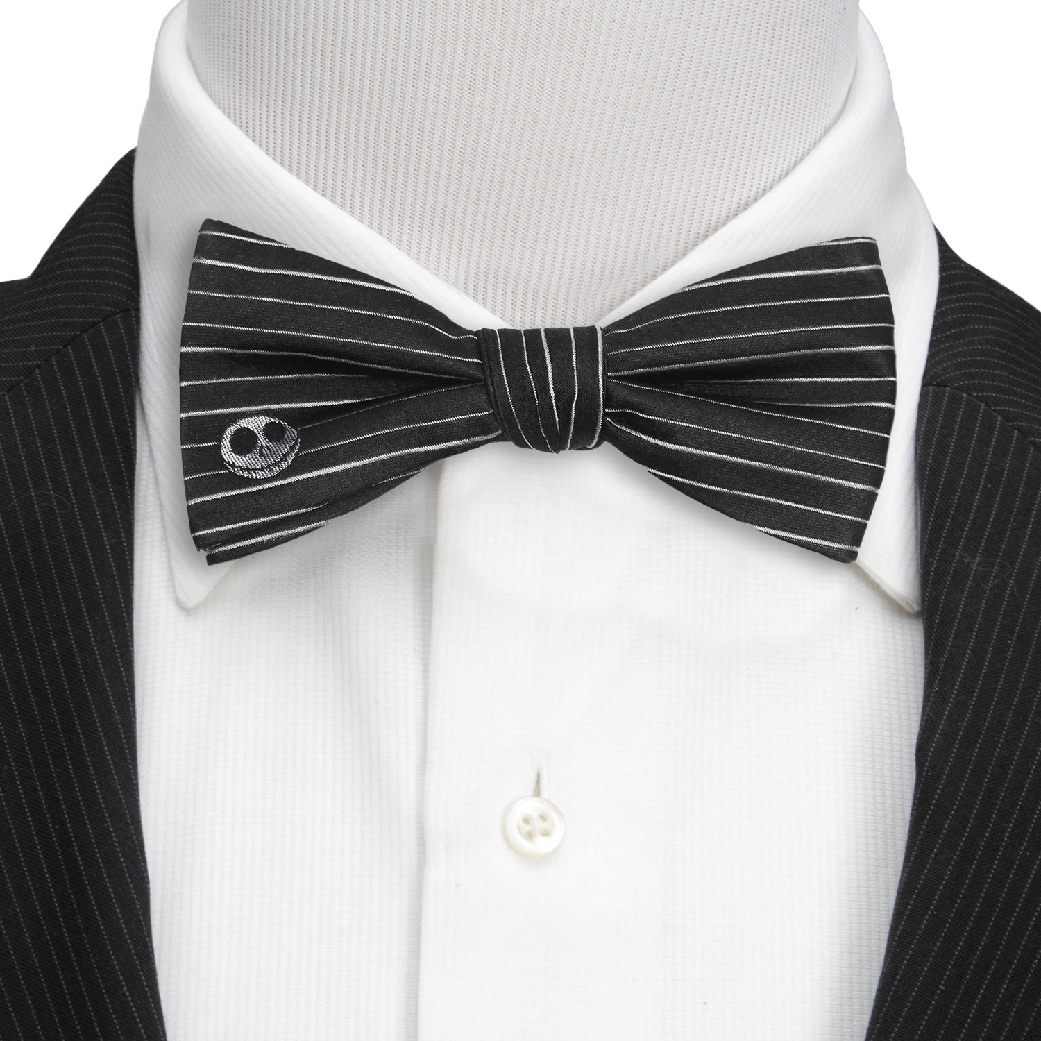 Disney Jack Skellington Pinstripe Silk Bow Tie Black and White