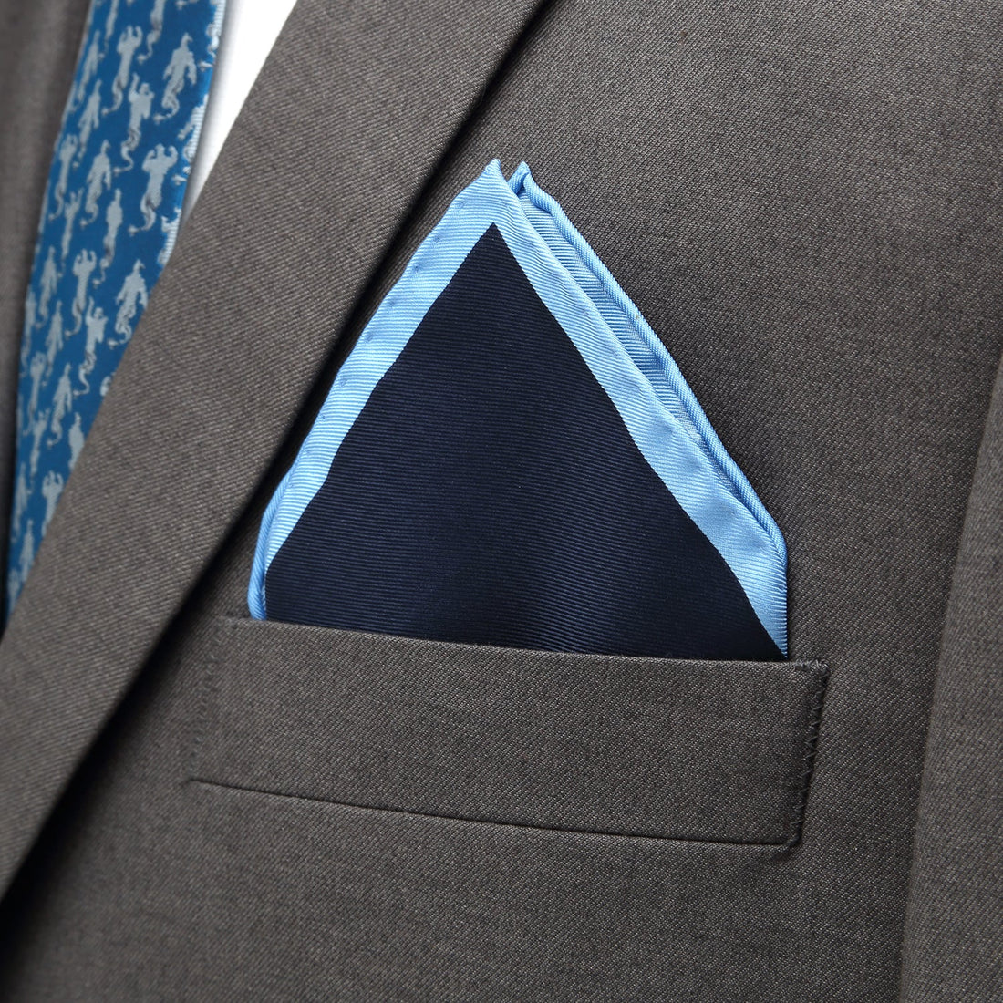 Disney Aladdin Genie Navy and Azure Blue Silk Pocket Square - Image 3