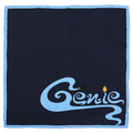 Disney Aladdin Genie pocket square in navy with azure blue Genie logo and border.