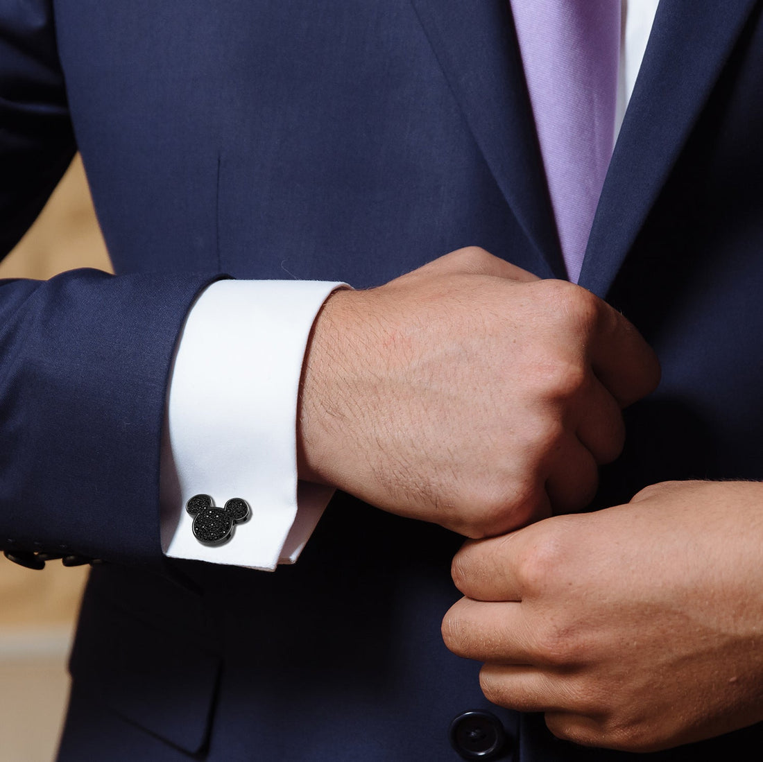 Disney Mickey Mouse Black Pave Crystal Stainless Steel Cufflinks - Image 3
