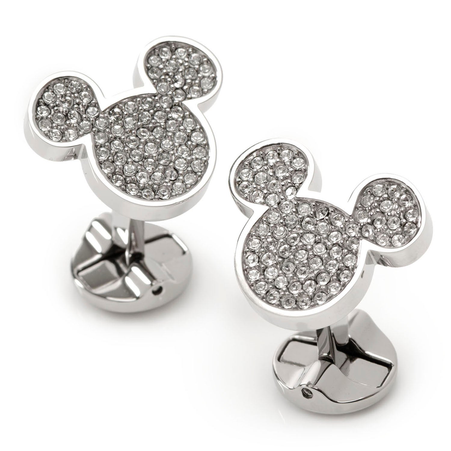 Mickey Mouse Stainless Steel White Pave Crystal Cufflinks - Image 2