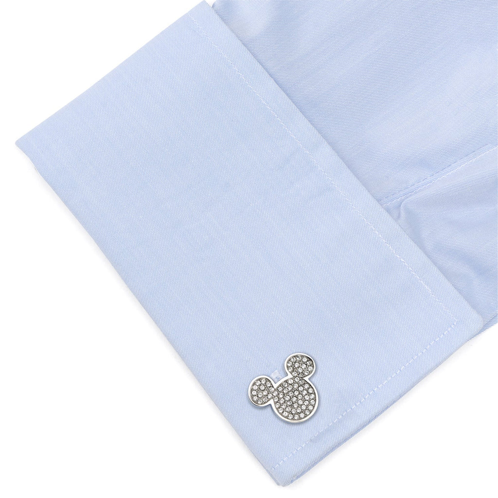 Mickey Mouse Stainless Steel White Pave Crystal Cufflinks - Image 3