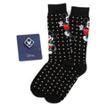 Disney Mickey Mouse gift set including black socks with white dots and a blue enamel Mickey Mouse lapel pin.