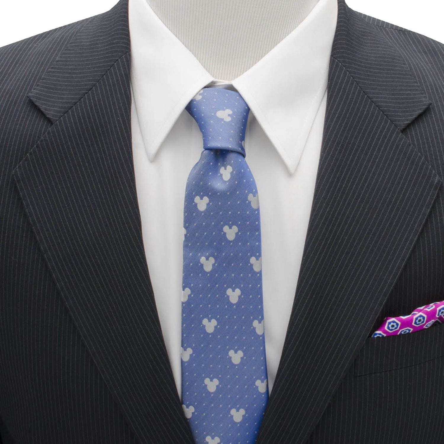 Disney Mickey Mouse Blue Pin Dot Slim Tie 100% Silk - Image 2