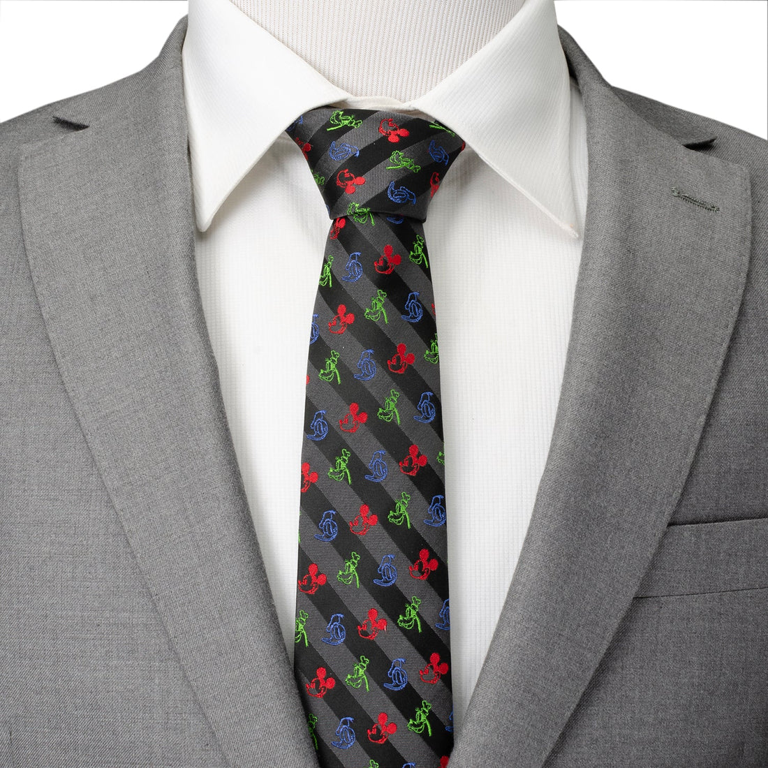 Disney Mickey and Friends Black Stripe Men's Silk Blend Tie - Image 2
