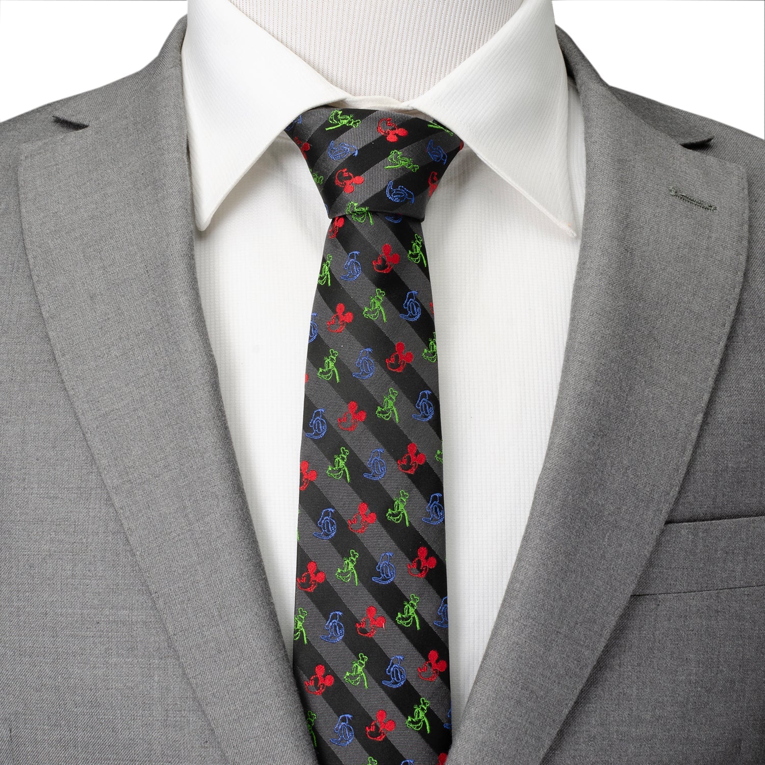 Disney Mickey and Friends Black Stripe Men's Silk Blend Tie - Image 2