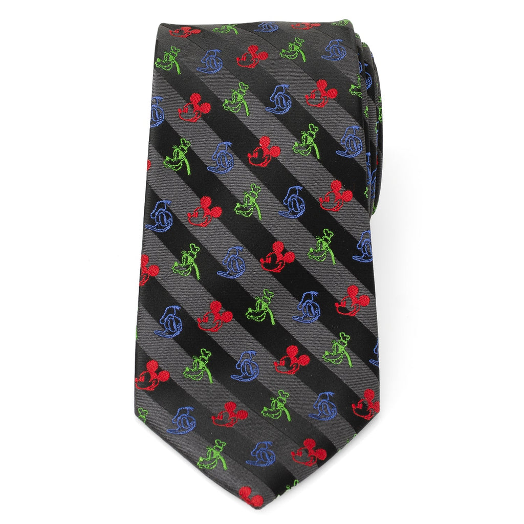 Disney Mickey and Friends Black Stripe Men's Silk Blend Tie - Image 3