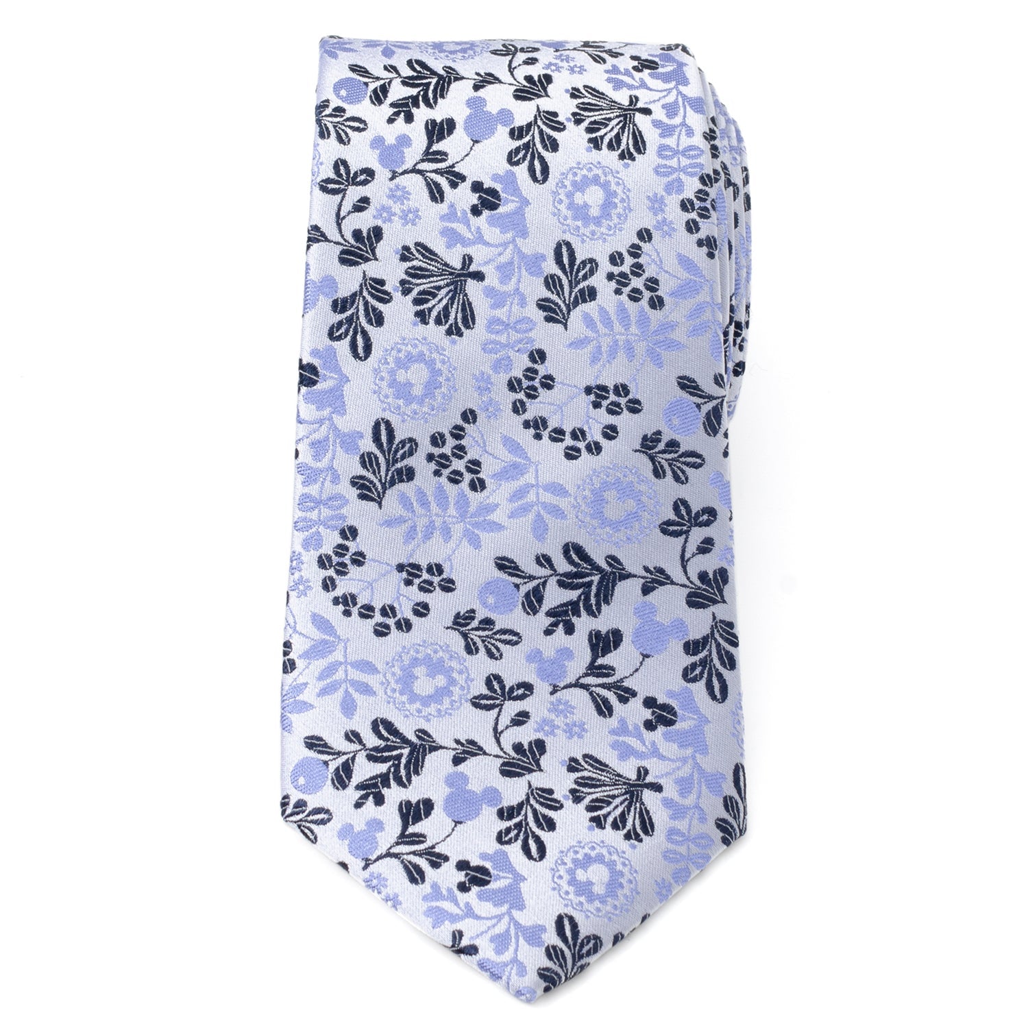 Disney Mickey Mouse Floral Pattern Silk Tie in Blue and White - Image 3