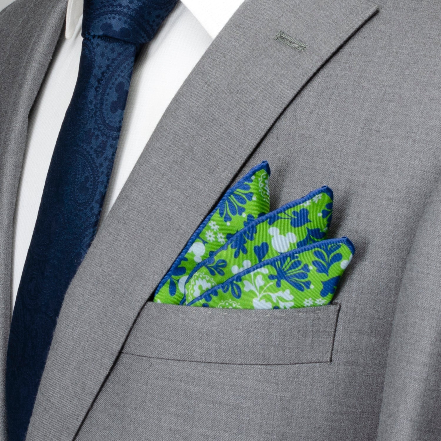 Disney Mickey Mouse Floral Green Pocket Square