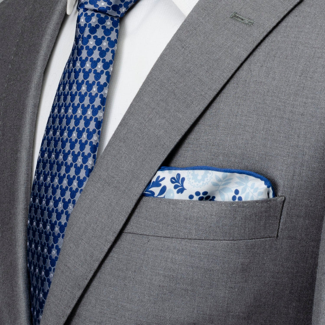 Disney Mickey Mouse Floral White and Blue Silk Pocket Square - Image 2